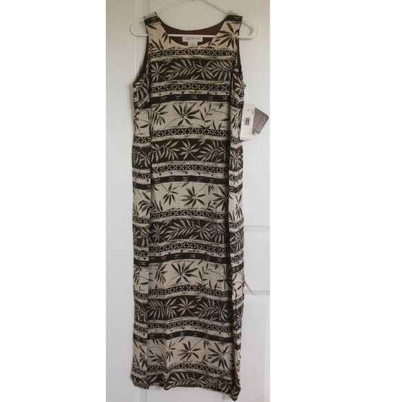 Vintage Jones New York  Silk Maxi Dress Sleeveless Floral Leaves Print Sz 8 NWT - Picture 1 of 9